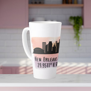New Orleans City Skyline Latitude and Longitude Latte Mug