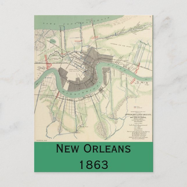 New Orleans Civil War Map 1863 Postcard (Front)