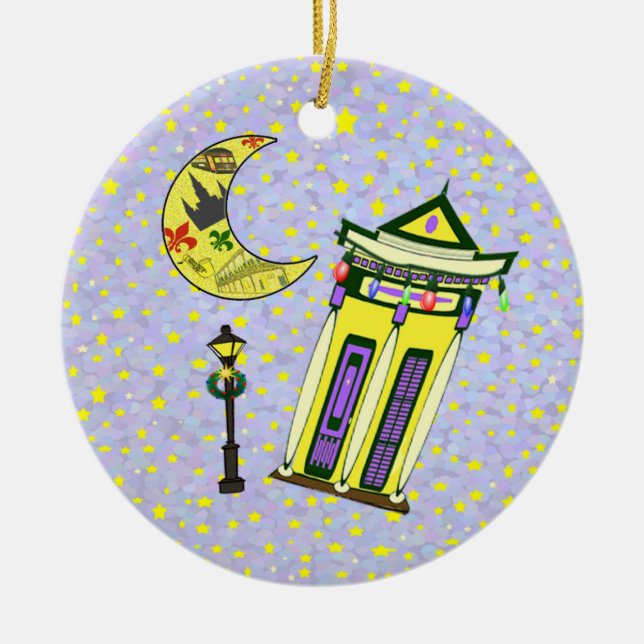 New Orleans Crescent Moon Christmas Ceramic Tree Decoration (Front)