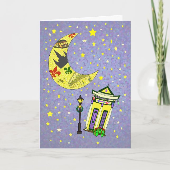 New Orleans Crescent Moon Christmas Holiday Card (Front)