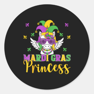 New Orleans Cute Unicorn Girl Mardi Gras Princess Classic Round Sticker