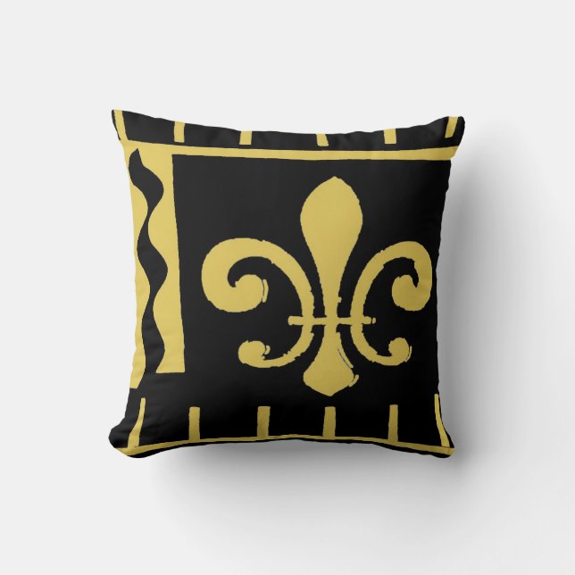 new Orleans fleur De Lis, Black and Gold Cushion (Front)