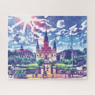 New Orleans French Quarter Colourful Watercolor Jigsaw Puzzle