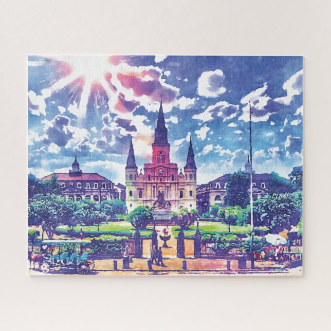 New Orleans French Quarter Colourful Watercolor Jigsaw Puzzle (Horizontal)