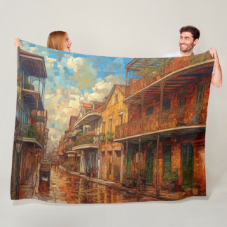 New Orleans French Quarter, Futurism Style Art Fleece Blanket
