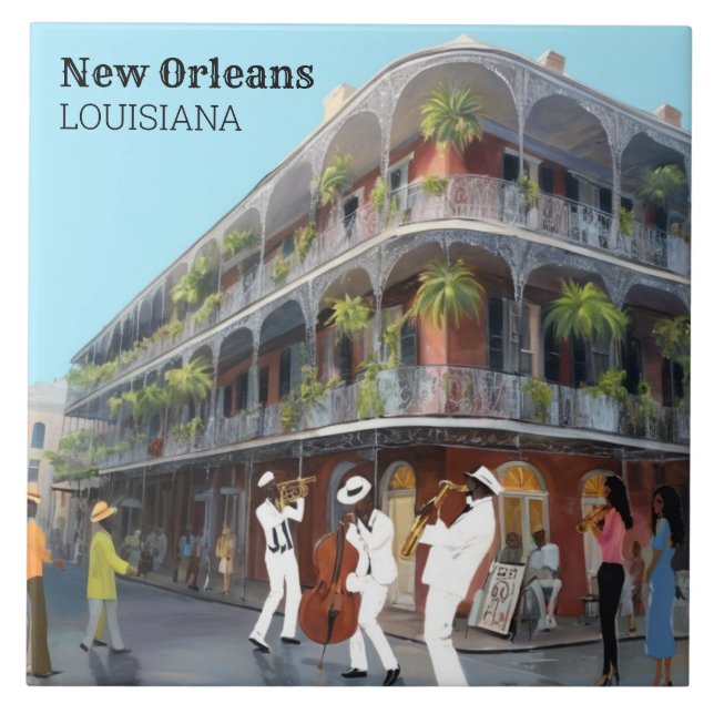 New Orleans French Quarter Jazz Band Tile (Front)