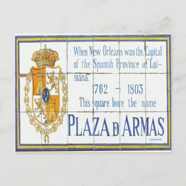 New Orleans French Quarter Plaza D'Armas Sign Postcard (Front)