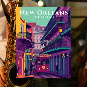 New Orleans French Quarter Retro Travel Postcard