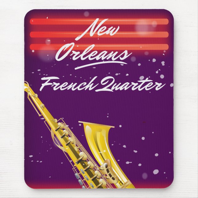 New Orleans French Quarter Saxophone travel poster Mouse Mat (Front)