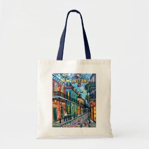 New Orleans French Quarter Van Gogh Style Vintage Tote Bag