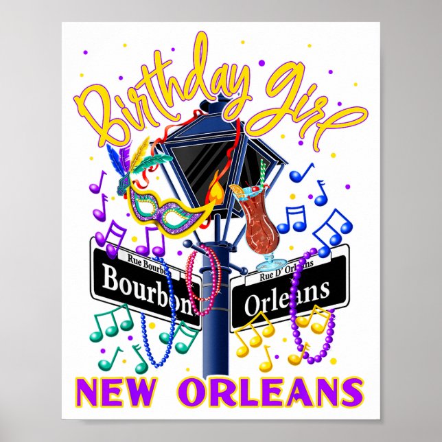 New Orleans Girls' Birthday French Quarter Girls T Poster (Front)