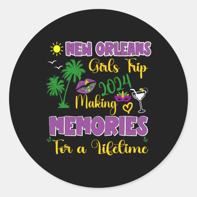 New Orleans Girls Trip Women Vacation Mardi Gras P Classic Round Sticker (Front)