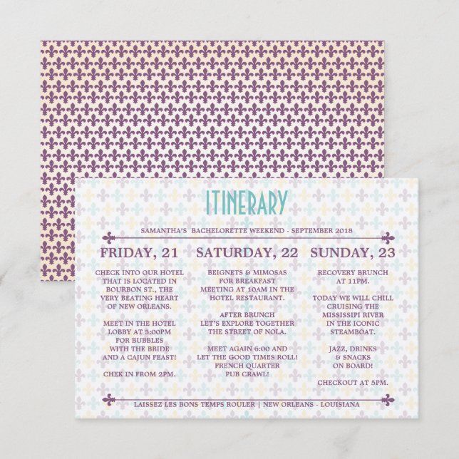 New Orleans Itinerary Invitation (Front/Back)