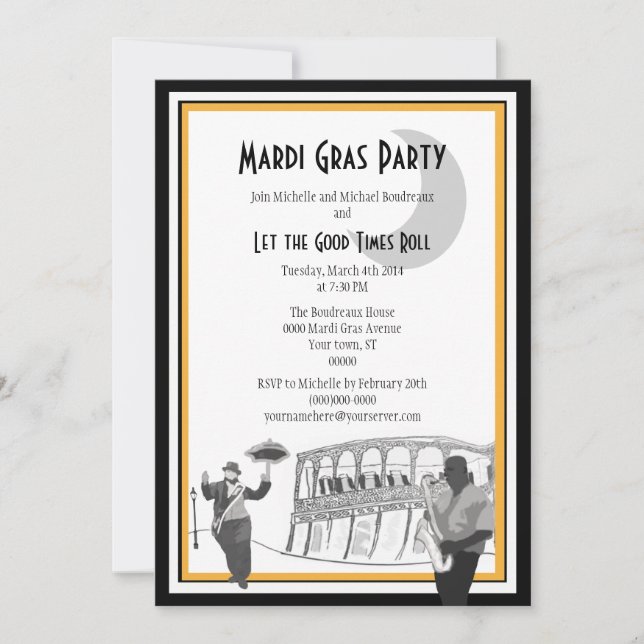 New Orleans Jazz Mardi Gras Invitation (Front)