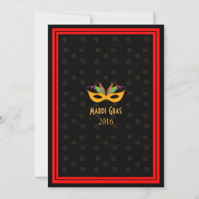 New Orleans Jazz Mardi Gras Red Invitation (Back)