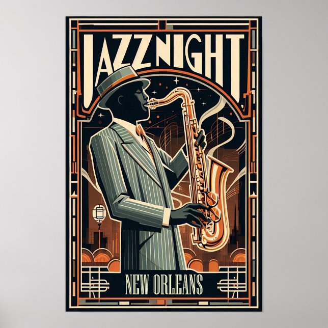 New Orleans Jazz Night – Vintage Art  Poster (Front)