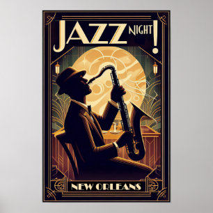 New Orleans Jazz Night – Vintage Art  Poster
