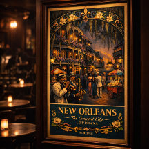 New Orleans Jazz Night Vintage Travel Poster Print