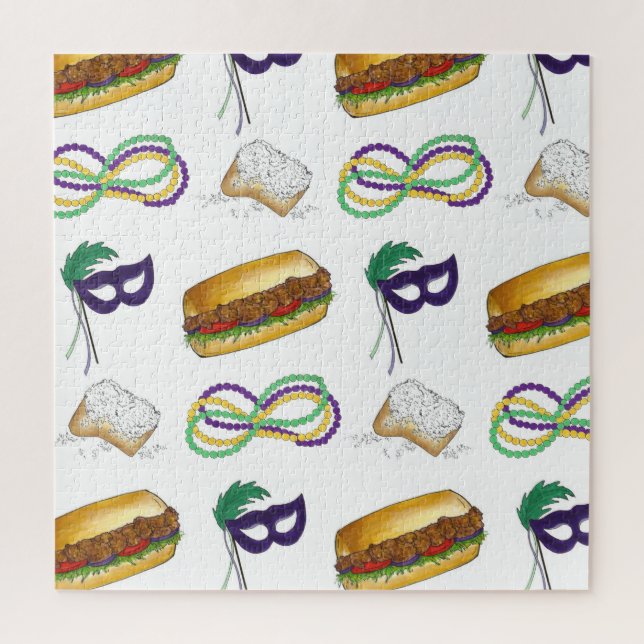 New Orleans LA Beignet Mask Beads Mardi NOLA Jigsaw Puzzle (Vertical)