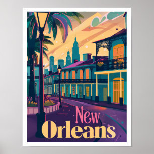 New Orleans LA French Quarter Vintage Travel Poster