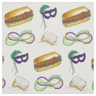 New Orleans LA NOLA Mardi Gras Beads Food Mask Fabric