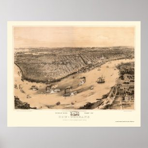 New Orleans, LA Panoramic Map - 1851 Poster