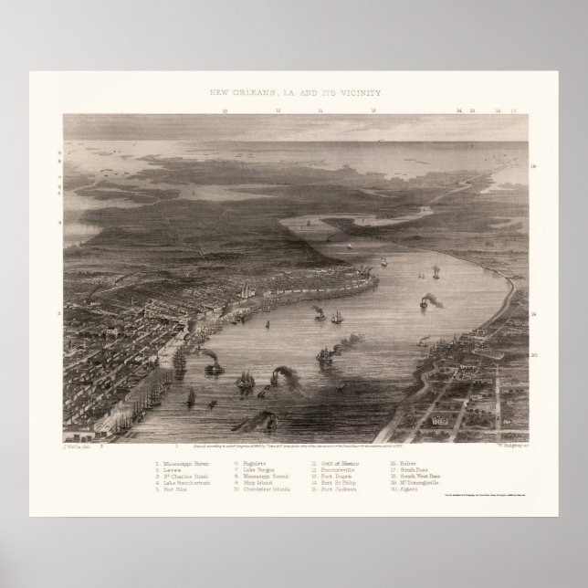 New Orleans, LA Panoramic Map - 1863 Poster (Front)