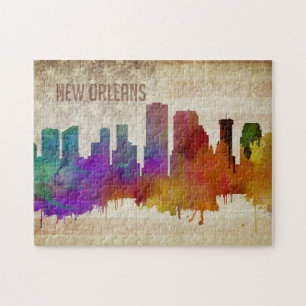 New Orleans, LA   Watercolor City Skyline Jigsaw Puzzle
