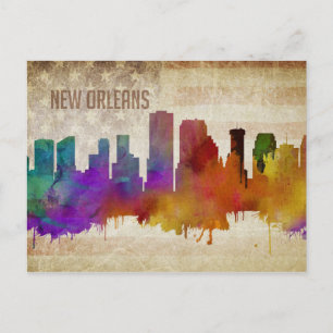 New Orleans, LA   Watercolor City Skyline Postcard