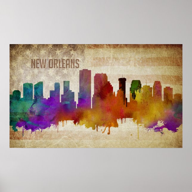 New Orleans, LA | Watercolor City Skyline Poster (Front)