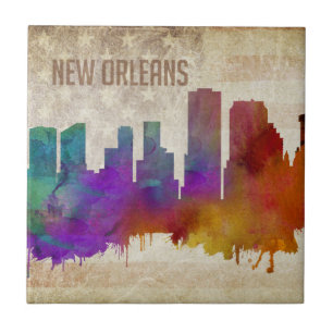 New Orleans, LA Watercolor City Skyline Tile