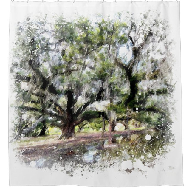 *~* New Orleans Living Oak Tree Art Painting Shower Curtain (Front)