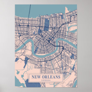 New Orleans Louisiana Breezy City Map Travel Poster