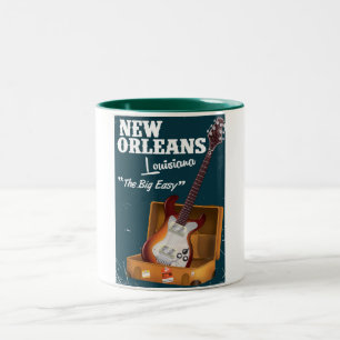 New Orleans Louisiana Electric Guitar poster Two-Tone Coffee Mug