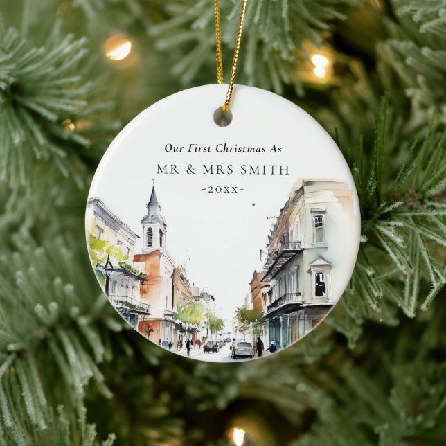 New Orleans Louisiana First Christmas Photo Ceramic Tree Decoration (Tree)