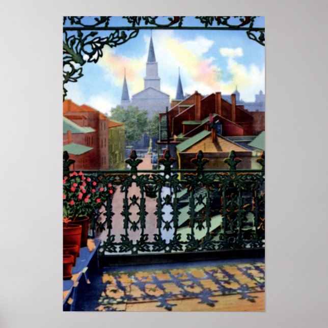 New Orleans Louisiana French Quarter Balcony Scene Poster (Front)