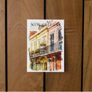 New Orleans Louisiana French Quarter Watercolor Postcard