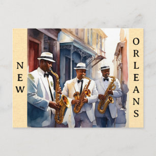 New Orleans Louisiana Jazz Music Watercolor Travel Postcard