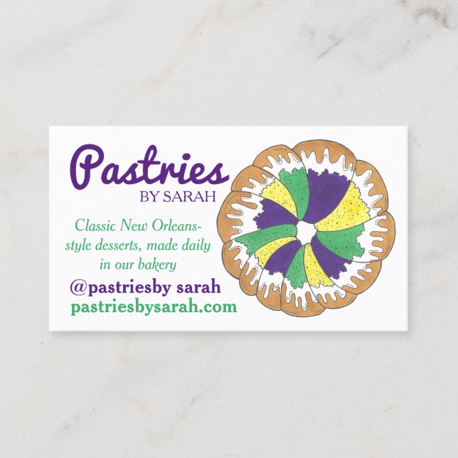 New Orleans Louisiana King Cake Beignets Bakery Business Card (Front)