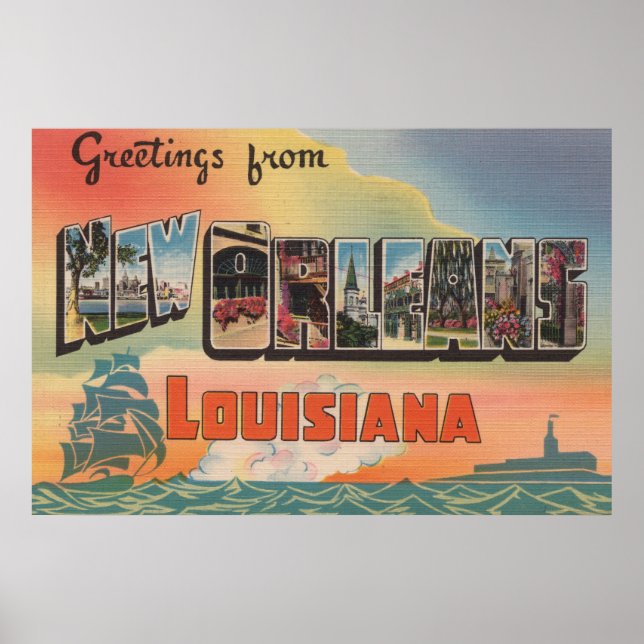 New Orleans, Louisiana - Large Letter Scenes Poster (Front)