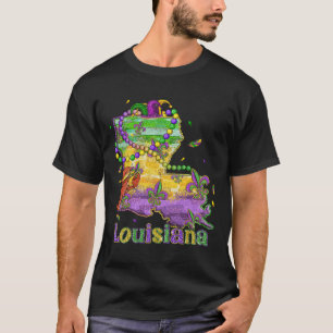 New Orleans Louisiana Map Fleur De Lis Mardi Gras T-Shirt