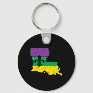 New Orleans Louisiana Map Jester Funny Mardi Gras Key Ring