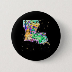 New Orleans Louisiana Map Mardi Gras Jester Funny 6 Cm Round Badge