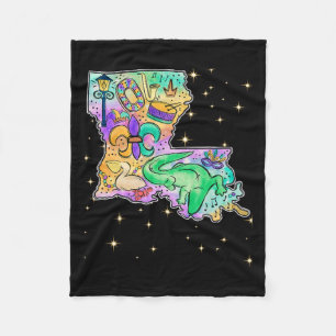 New Orleans Louisiana Map Mardi Gras Jester Funny Fleece Blanket