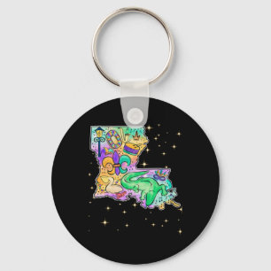 New Orleans Louisiana Map Mardi Gras Jester Funny Key Ring