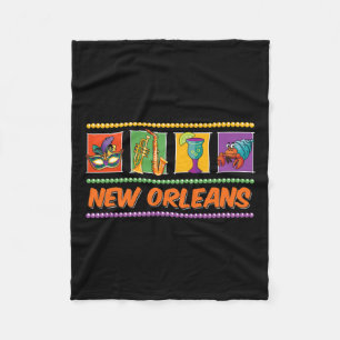 New Orleans Louisiana Mardi Gras Jazz Vintage Souv Fleece Blanket