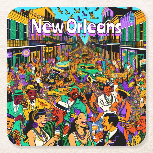 New Orleans, Louisiana People Having Fun Square Paper Coaster (Front)