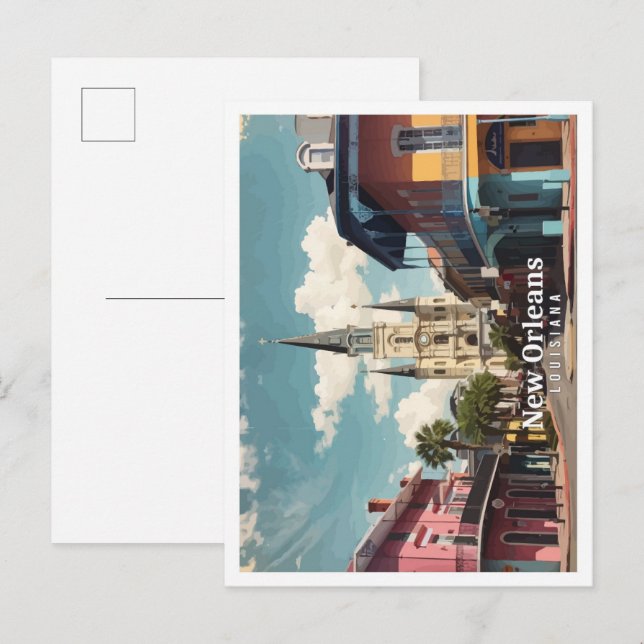 New Orleans Louisiana Pop Art Travel Illustration Postcard (Front/Back)