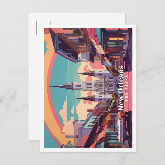 New Orleans Louisiana Pop Art Travel Illustration Postcard (Front/Back)