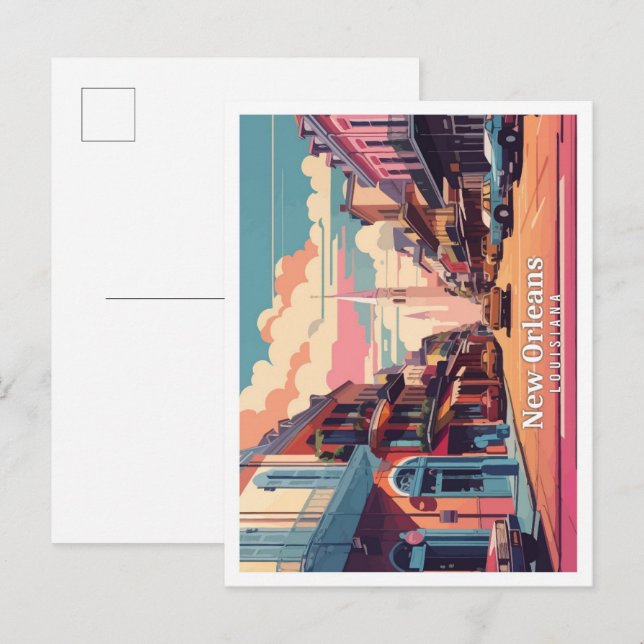 New Orleans Louisiana Pop Art Travel Illustration Postcard (Front/Back)
